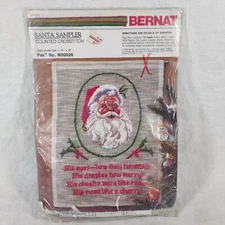 Vintage Bernat Crosstitch Santa Christmas Sampler Helen Burgess Count 12 Mesh