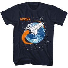 NASA Logo Discovery Space Shuttle Slingshot Around Earth Men's T Shirt