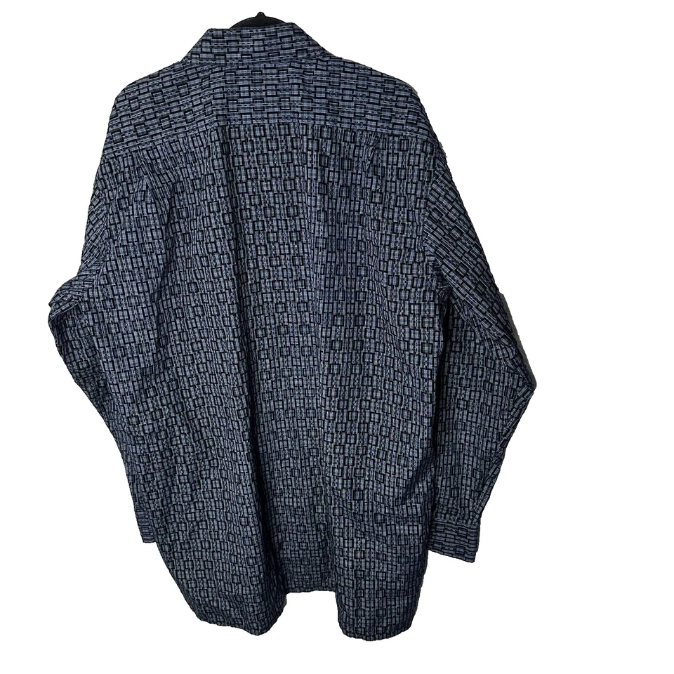 Inserch Icon Shirt Mens 2X Gray Geometric Plaid Navy Blue Long Sleeve Button-Up - Image 2 of 4