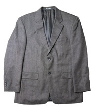 Vintage Oscar De La Renta Blazer 42R L Gray Wool Cashmere Herringbone Sport Coat