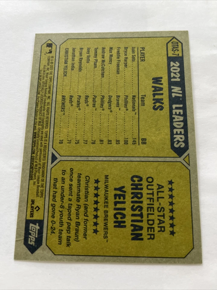 2022 Series 2 Oversized Topps All Stars #OTAS-7 Christian Yelich - Image 2 of 2