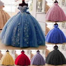 Princess Quinceanera Dress 3D Floral Applique Off Shoulder Sweet 15 16 With Bow