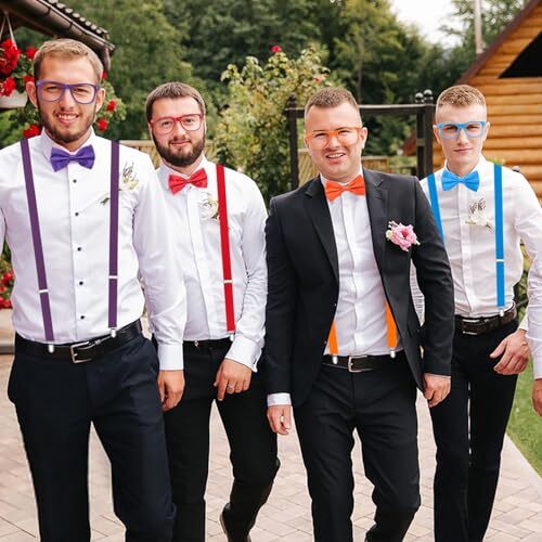 Conjunto de accesorios de tirantes de neón, pajarita, gafas de sol para hombres mujeres, años 80 azul cielo - Imagen 7 de 7