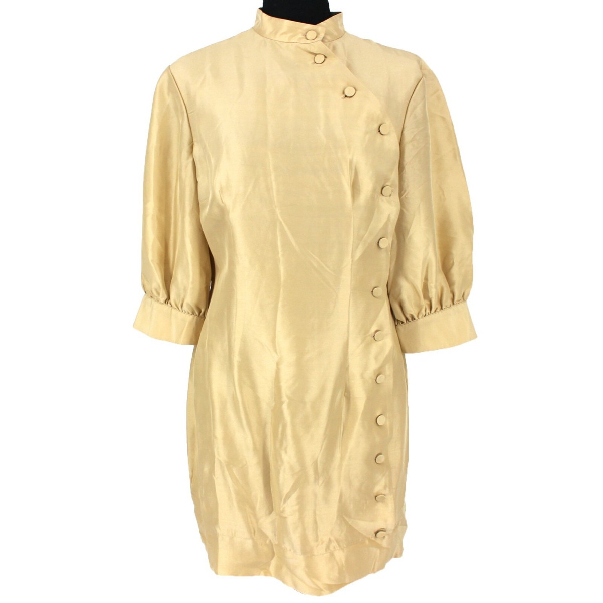 NORDISK■Button Collar Dress■送料込 Auteur Gold Silk Dress Mandarin Collar Side Button Short