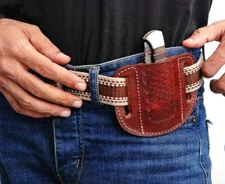 Custom Hand Made LEATHER SHEATH FOR FOLDING POCKET KNIFE - 05