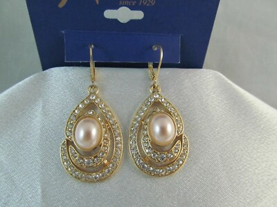 NWT MONET VTG COLLECTION LIMITED EDITION GOLD , PEARL & RHINESTONES TEARDROP