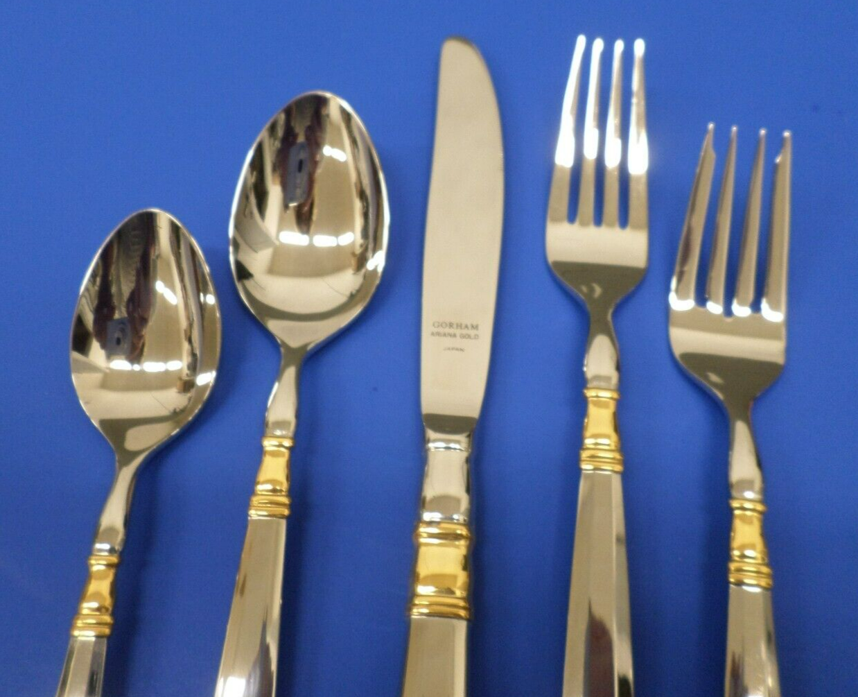 Gorham ARIANA GOLD Accent Glossy 18/8 Stainless Japan Flatware 5pc PLACE SETTING eBay
