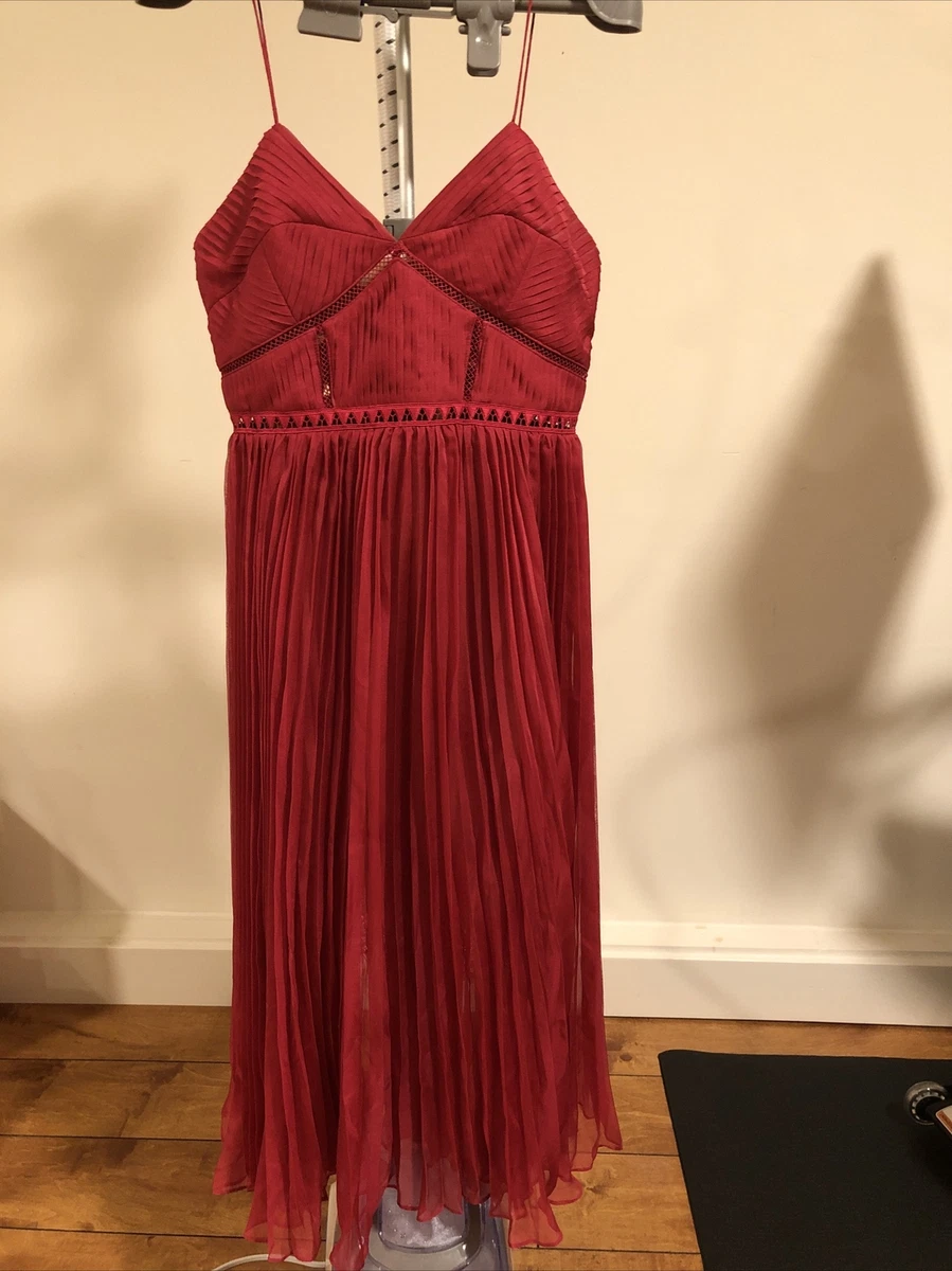 Brand New With Tag Self Portrait chiffon midi dress fuchsia Size