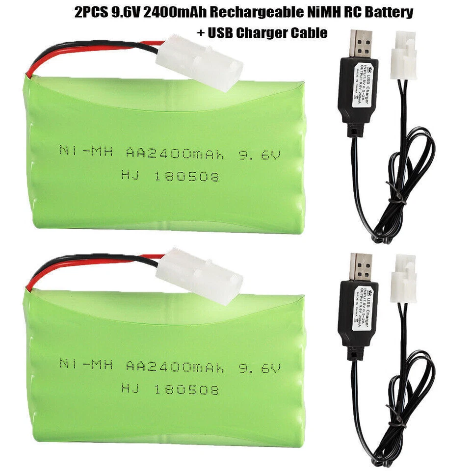 4Pcs 9.6V 2400mAh AA Battery Tamiya Plug with USB Charging Cable for RC Car Boat - Image 2 of 4