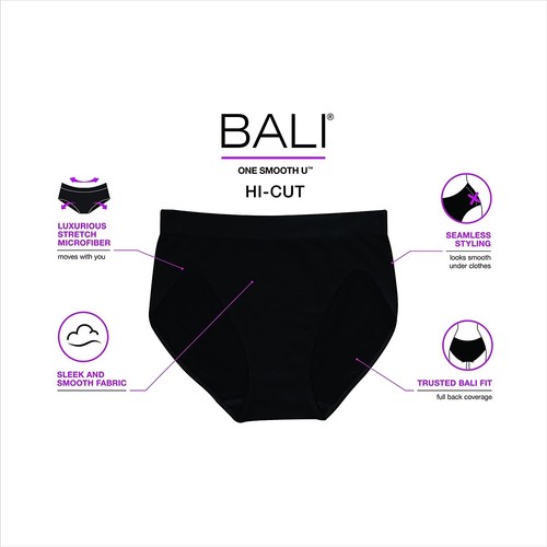 BALI One Smooth U Beige with Black Lace Hi-Cut Brief Size 8/XL - Picture 6 of 7