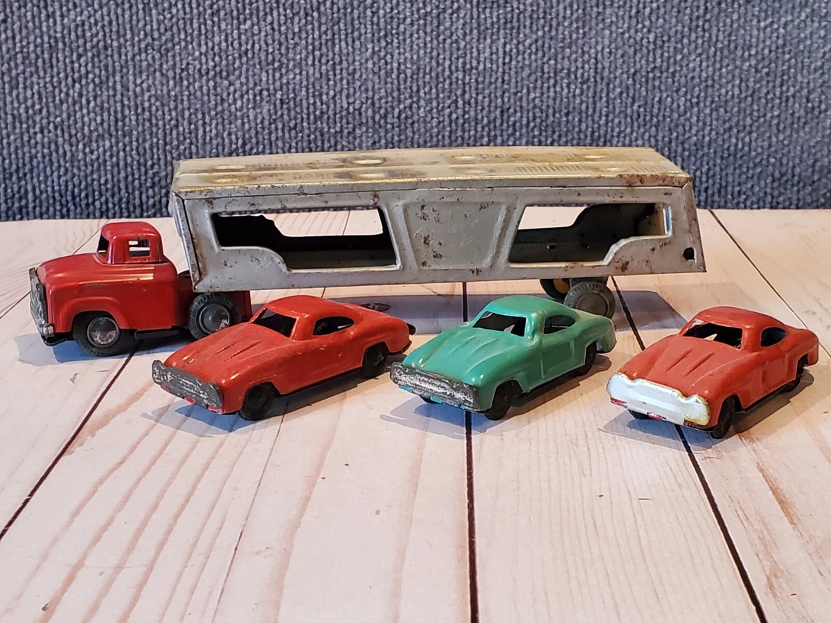 Vtg Japan 1950's Ford Auto Hauler 3 Car Carrier Truck