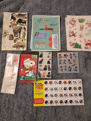 Vintage 90s 2000s Stickers Lot Football Cats Christmas Ballet Slippers Etc