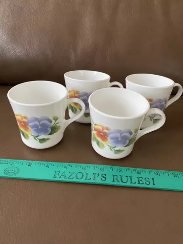 Vintage CORELLE CORNING Coffee Cups Mugs ~ Summer Blush Pattern ~ 4 Lot ~ 1990s