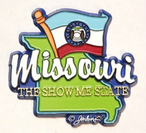 MISSOURI STATE MAP-FLAG FRIDGE COLLECTIBLE SOUVENIR MAGNET - Picture 1 of 1