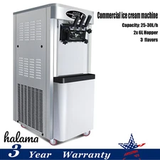 Commercial Ice Cream Maker Yogurt Soft Serve Machine 25-30L/H 3 Flavors