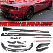 Front Bumper Lip Spoiler/ Body Kit+Side Skirt Carbon Fiber For Dodge Challenger