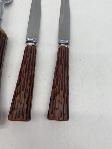7 coltelli da bistecca dentellati vintage finti corna-bachelite forchetta intaglio Sheffield Regent - Foto 4 di 6