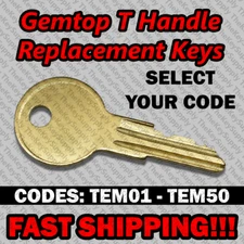 Gemtop T Handle Replacement Key Cut to Your Code TEM01 - TEM50