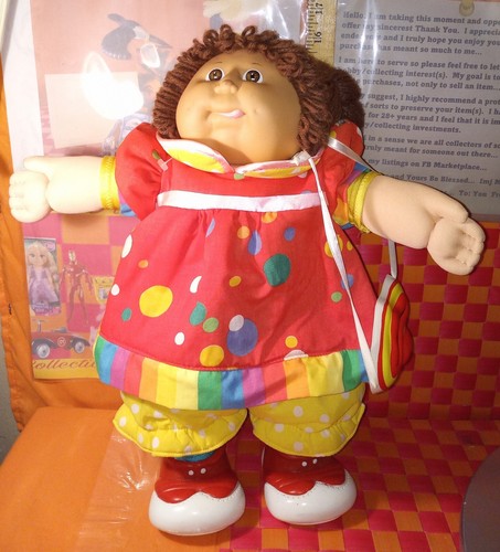 Cabbage Patch Kids, clown outfit girl with mask, vtg 1985-1986, 16"h by CPK Xavi - 第 1/14 張圖片