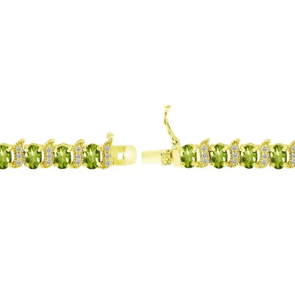 7CT Oval Cut Lab Created Peridot Women's Tennis Bracelet 14K Yell Gold Plated 7" - Image 2 of 4