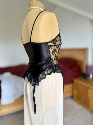 Vintage Lovelace Satin & Spitze Nylon Teddy Body Trägertop Strapse Strumpfband Gr. W