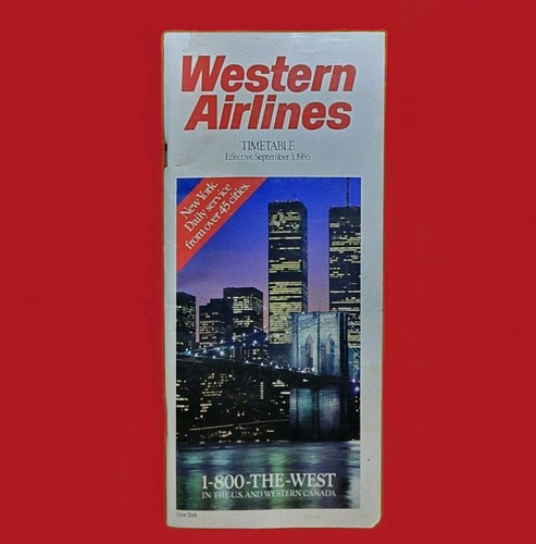 Western Airlines System Timetable 9/3/86 Very Good Condition September 3, 1986
