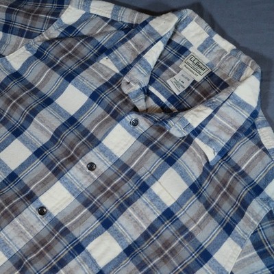 LL Bean Shirt Mens L Flannel Button Traditional Fit Blue White Plaid Y2K L-Reg