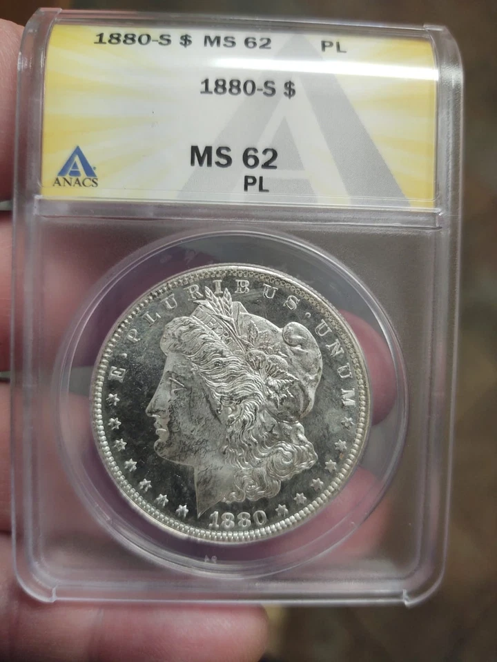 1880-S Morgan Silver Dollar ANACS MS62PL GLASSY Obverse & Surprised its this low - Image 2 of 4