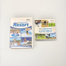 Nintendo Wii Sports + Wii Sports Resort Bundle Lot CIB Fully Tested Working