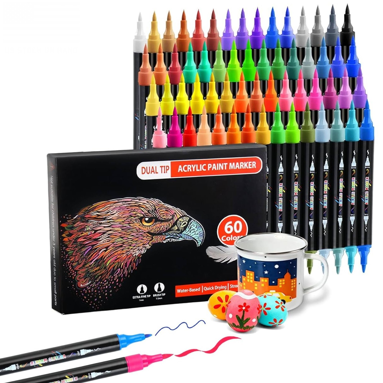 Acrylic Paint Marker Pens Set Brush/Fine Dual Tip Permanent Waterproof Opaque