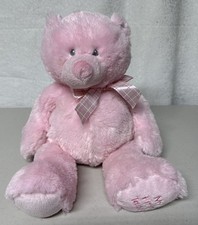 Ganz My First Teddy Bear Pink Stuffed Animal 15  Plaid Satin Bow Sewn Eyes G