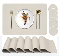 Abuzhen Placemats Set of 6, Faux Leather Place Mats with Coasters, Waterproof...