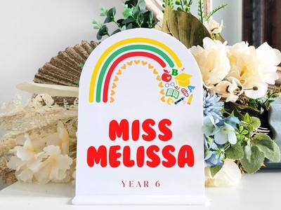 Personalised UV Printed Teacher Table Sign   A5 Size with Stand