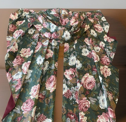 VTG SET Rose Floral 2 Swag Curtains  & 1 Valance Pink Green Pleat Retro 63" L - Picture 7 of 8