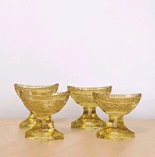 Antique Anglo Irish Amber Cut Glass Crystal 3" Navette Salt Cellars Set Of 4