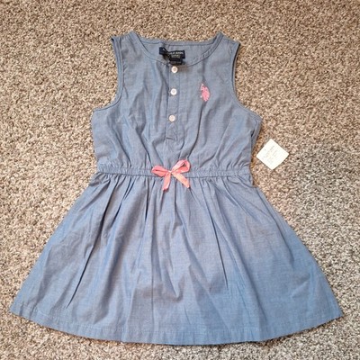 NWT US Polo Assn Girls Skater Dress Cotton Blend Sleeveless Blue Size 3T 