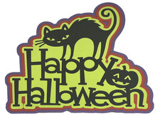 Happy Halloween Title Die Cut Embellishment Scrapbook with Black Cat