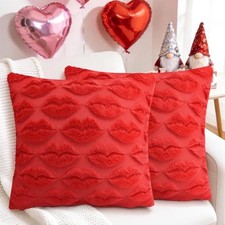 Valentine's Day Decorations Pillow Covers, 18 x 18 Inch Set of 2 Soft Red Lip