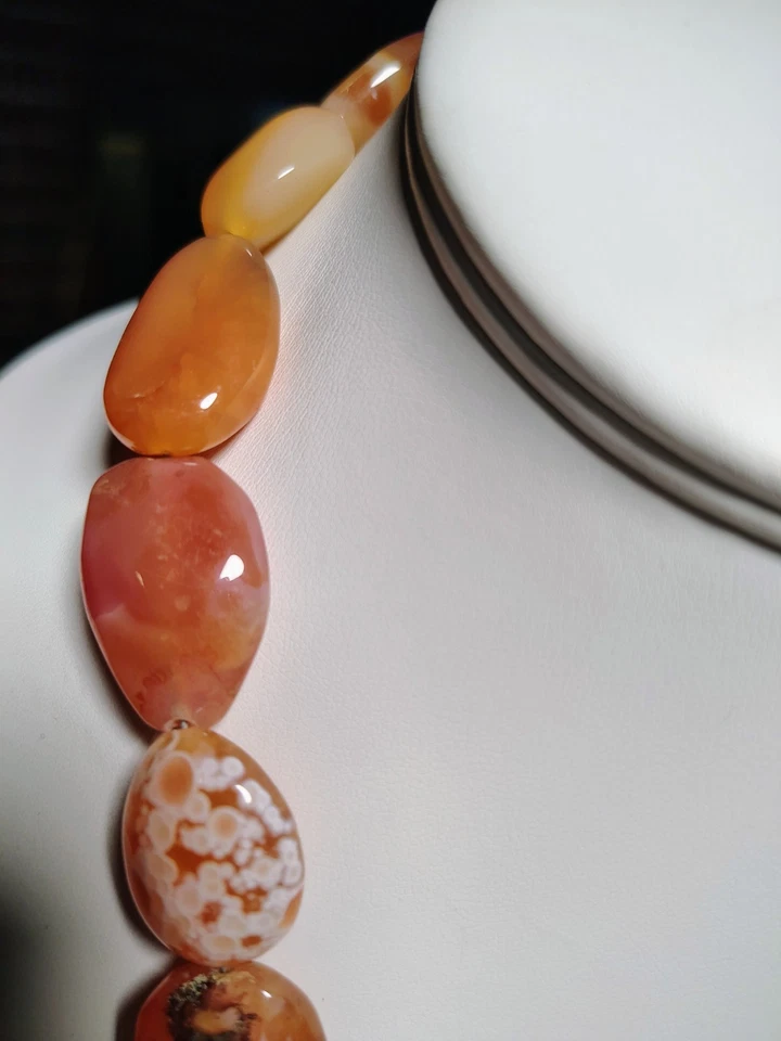 Colar de contas de pepita de ágata laranja 18" estilo cornalina pêssego pedra preciosa polida - Imagem 3 de 4