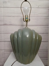Post Modern Art Deco Nouveau Revival Shell Wave Green Ceramic Lamp Heavy READ