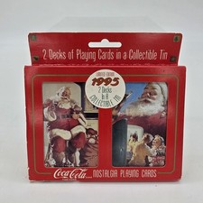 Vintage 1995 Coca-Cola Red Nostalgia Santa Playing Cards 2 Decks Collectible Tin
