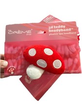 Cute Spa Headband by The Creme Shop 3D Teddy Plush Mushroom Red Pink