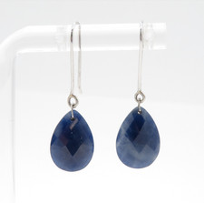 9k White Gold Natural Sapphire Teardrop Drop Earrings Large Faceted Blue Stones