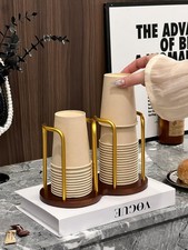 Wood Bathroom Cup Holder, Stylish Walnut Disposable Cup Dispenser, Plastic