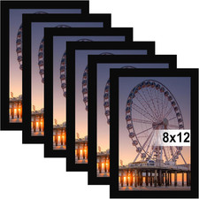 8X12 Picture Frame Black Set of 6, Display Pictures 8X12 without Mat for Wall Mo