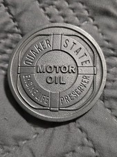 Quaker State Motor Oil Hit Line USA Round Belt Buckle "Engine Life Preserver"