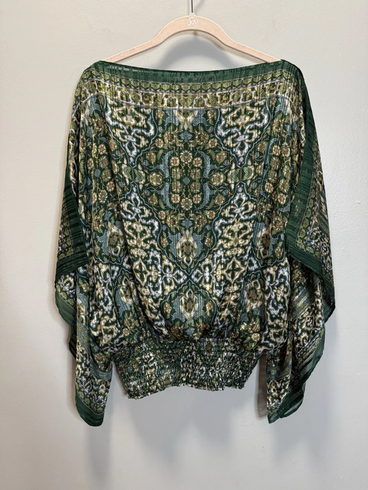 Max Studio Top Floral Grande Verde con Dorado Metálico Kimono Poncho Boho Multicolor Foto 4 de 4