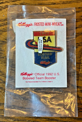 1992 USA Bobsled Team Booster Pin Kellogg's Frosted Mini Wheats Sealed