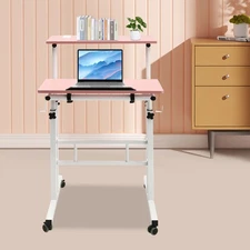 Mobile Stand up Desk Small Adjustable Standing Desk with Wheels Home Workstation
