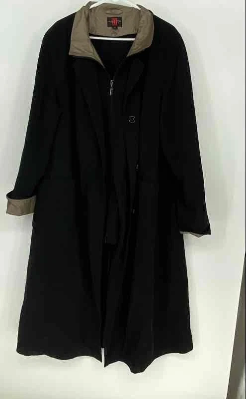 Trench Coat Gallery Pour Femme Taille 6P (Petite) Noir - Doublure Amovible - Occasion Excellent État